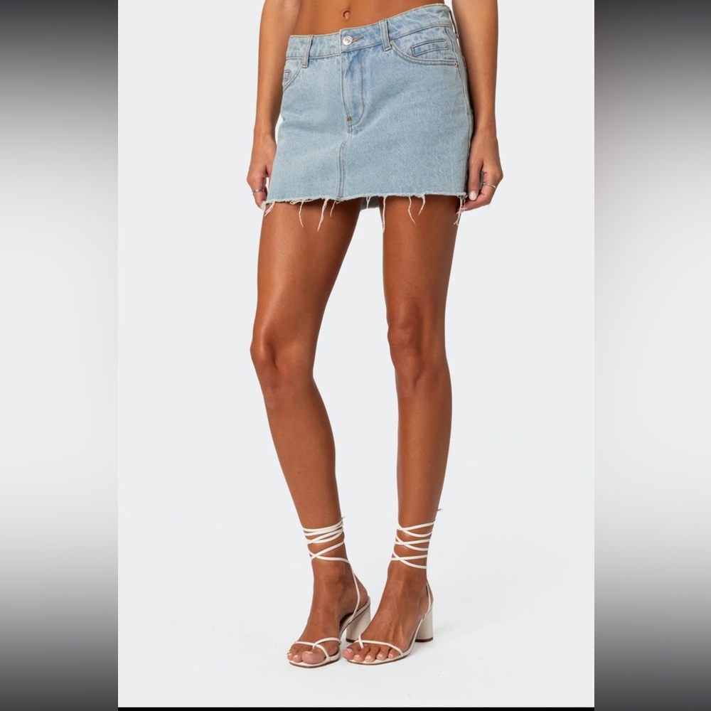 Edikted Light Blue Denim Mini Skirt
